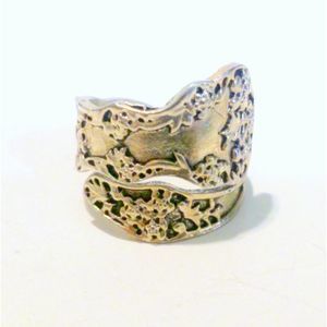 Vintage Silver Tone Flatware Style Bypass Ring Size 9